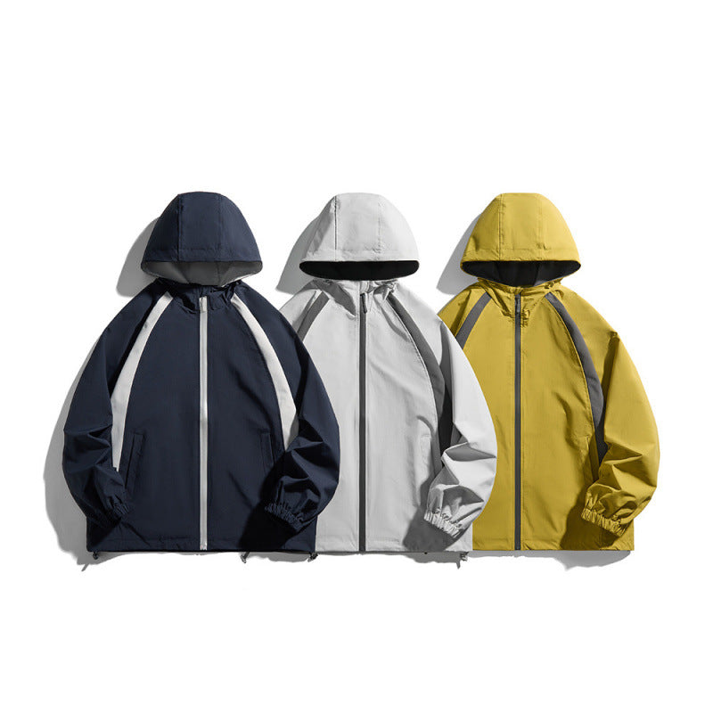 [Unisex Lightweight windproof hooded jacket in sporty utility style with contrast piping and drawstring hem Fashion Glam]