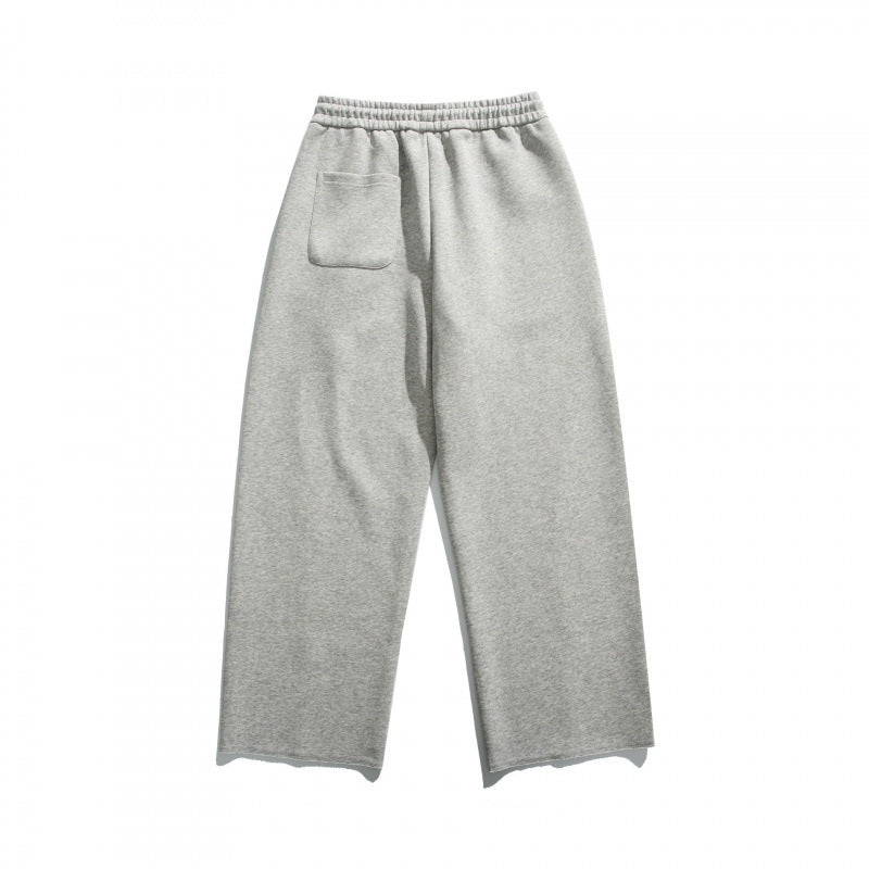 Unisex Loose Cotton Fleece Jogging Pants with Drawstring, Decorative Front Seams and Raw Hem Fashion Glam