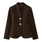 Women's Tailored Blazer with Stand Collar and Decorative Gold Buttons Fashion Glam