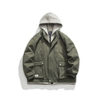Men's Two-Layer Utility Jacket with Integrated Hood Inner Layer and Flap Pockets Fashion Glam