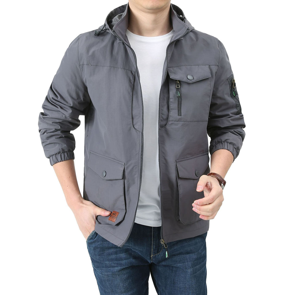 Men's Urban-Utility Field Jacket with Hood, Multiple Pockets and Elastic Cuffs Fashion Glam