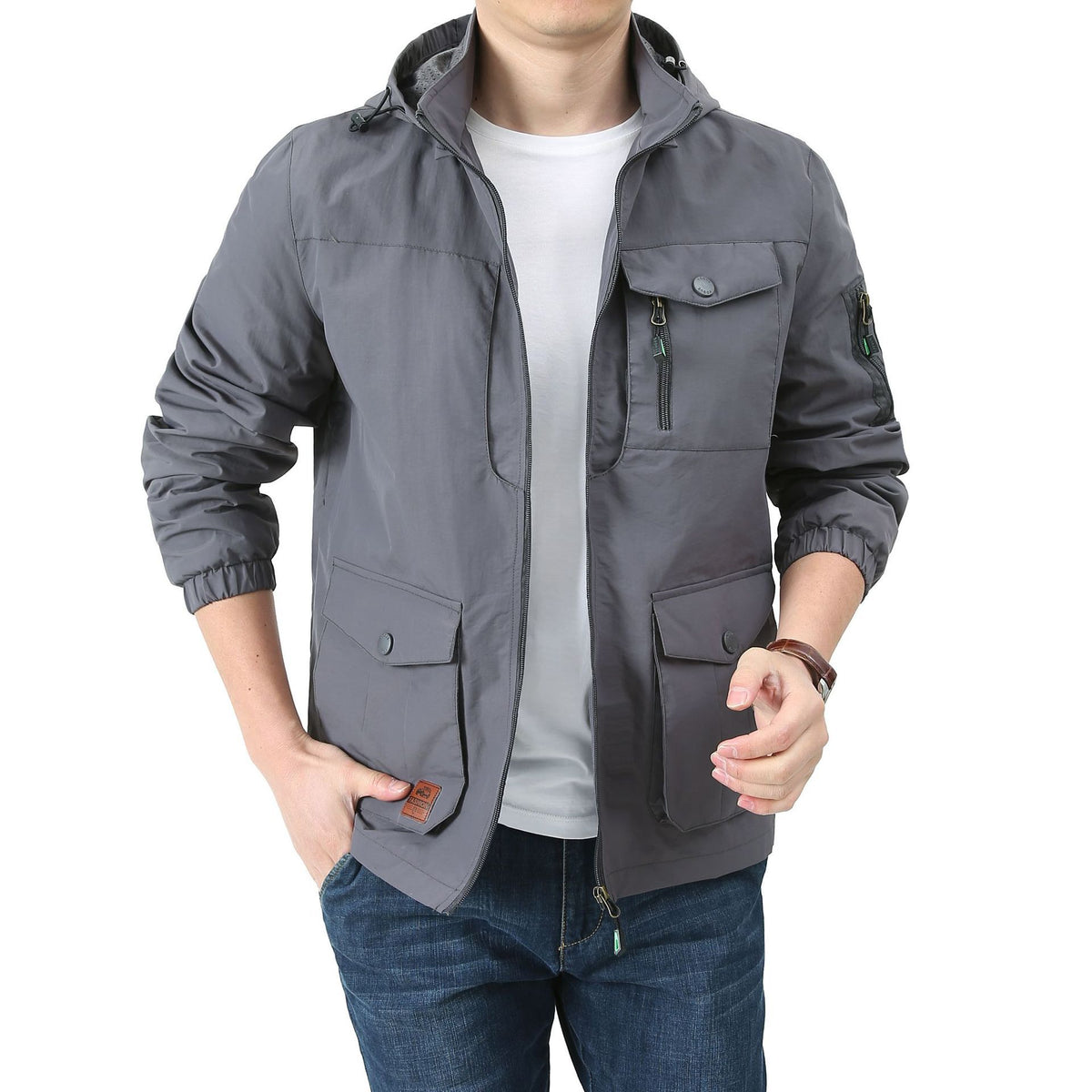 Men's Urban-Utility Field Jacket with Hood, Multiple Pockets and Elastic Cuffs Fashion Glam