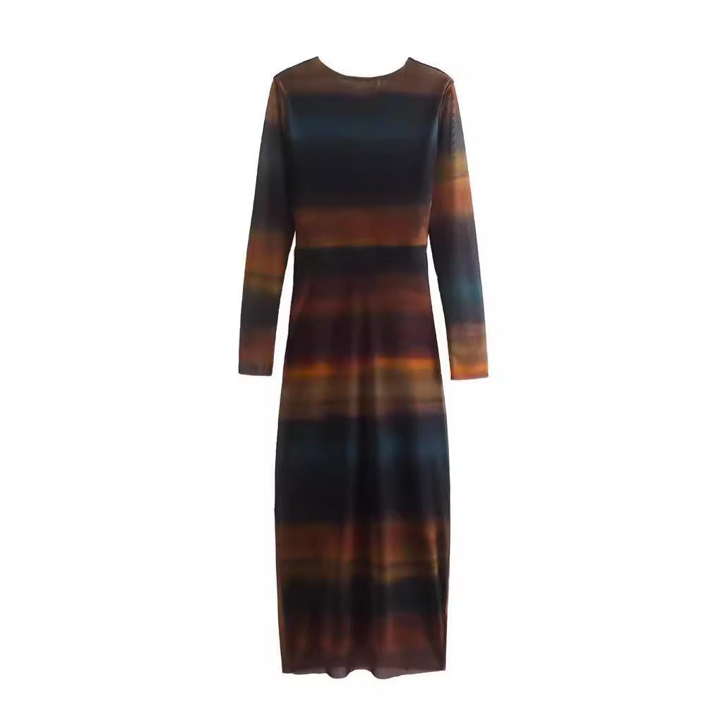 Women's Figure-Hugging Midi Dress with Side Draping and Round Neckline Fashion Glam