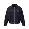 Unisex Short-cut boxy denim zip jacket in worker look with diagonal pockets Fashion Glam