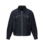 Unisex Short-cut boxy denim zip jacket in worker look with diagonal pockets Fashion Glam