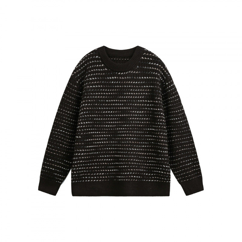 Unisex fine-knit sweater with structured striped look and round neck Fashion Glam