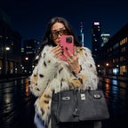 Women Short Faux-Fur Jacket with Dotted Lynx Print and Minimalist Stand Collar Fashion Glam