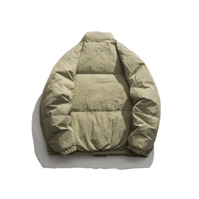Unisex Oversized padded quilted jacket with high stand collar, large flap pockets and crinkle effect Fashion Glam