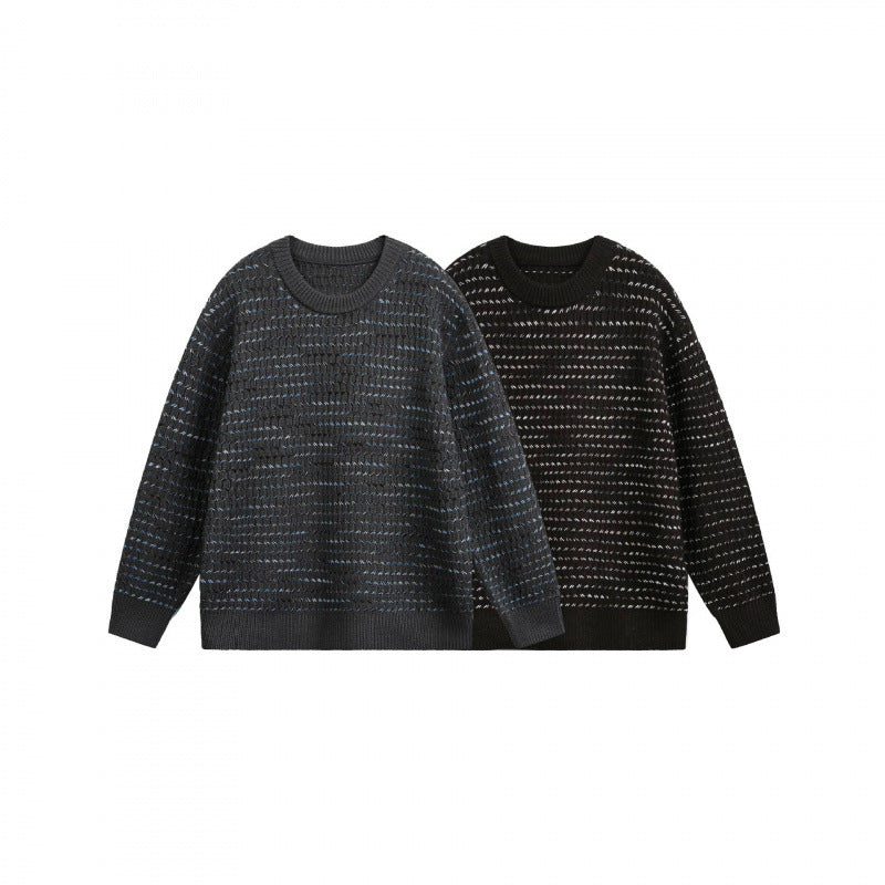 Unisex fine-knit sweater with structured striped look and round neck Fashion Glam