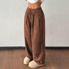 Ladies cord pants with wide leg, elastic waistband and drawstring Fashion Glam