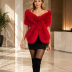 Women's Luxurious Reversible Faux Fur Shoulder Stole with V-Shape Fashion Glam
