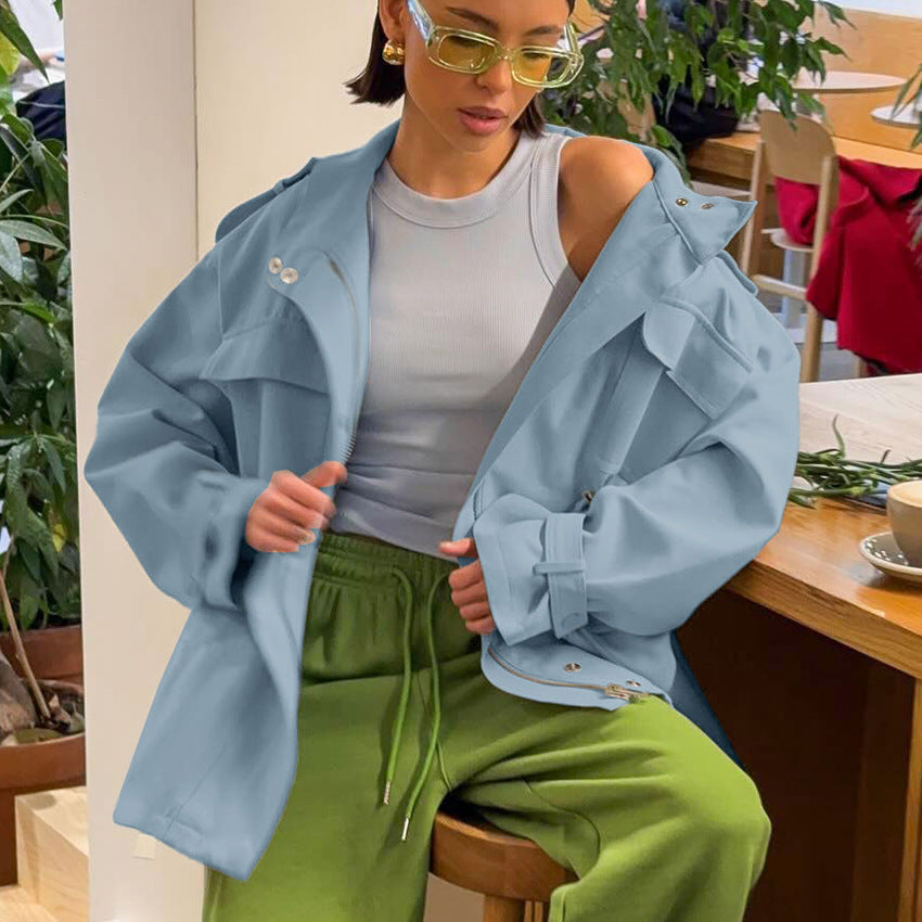 Women's utility parka with stand-up collar, drawstring waist and flap pockets Fashion Glam