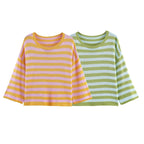 Women Oversized Striped Fine Knit Sweater with Round Neck and Half-Length Sleeves Fashion Glam