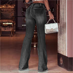 Women's High-Waisted Flared Jeans with Knee Rips, Frayed Hem and Flared Leg Fashion Glam