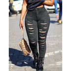 Ladies High-Waisted Skinny Jeans with Destroyed Details and Sculpting Cut Fashion Glam