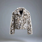 Women short cut faux fur jacket with graphic spot pattern and boxy silhouette Fashion Glam