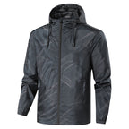 Men's Lightweight Hooded Windbreaker Jacket with Graphic Allover Print and Packing Function Fashion Glam