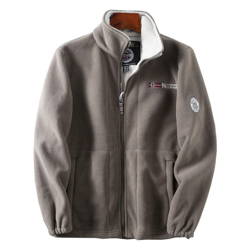 Men's fleece jacket with stand-up collar, full-length zipper, and teddy inner lining Fashion Glam