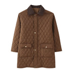 Women’s quilted coat with cord collar, checkered quilting and patch pockets Fashion Glam