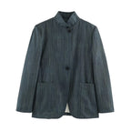 Women's Long Cut Blazer with Stand-up Collar and Patch Pockets Fashion Glam