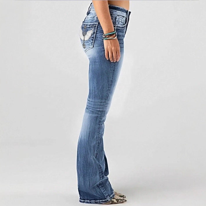 Women mid-rise bootcut jeans with vintage wash, light stretch and five-pocket design Fashion Glam