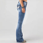 Women mid-rise bootcut jeans with vintage wash, light stretch and five-pocket design Fashion Glam