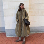 Women's oversized padded cocoon coat with concealed button placket and dropped shoulders Fashion Glam