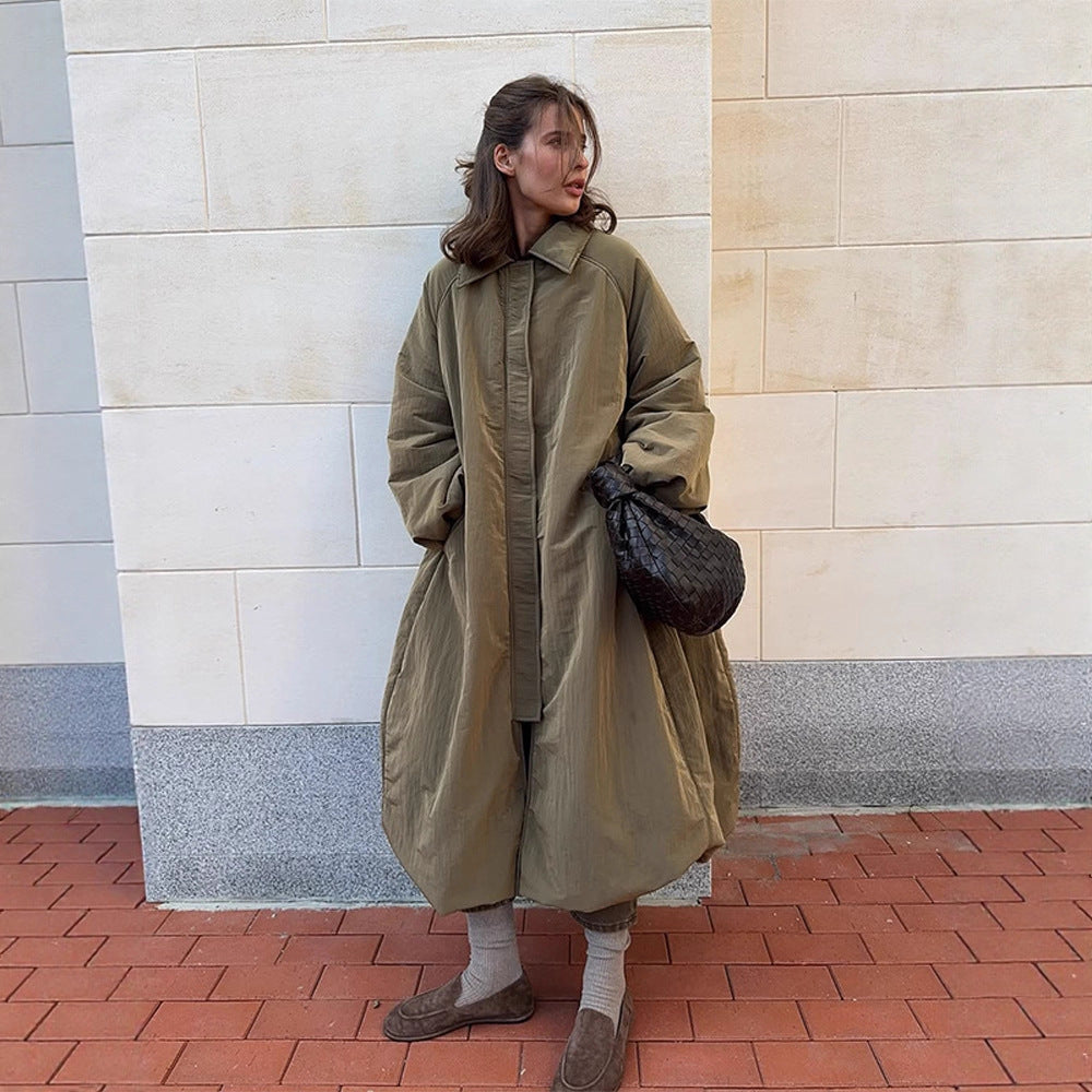 Women's oversized padded cocoon coat with concealed button placket and dropped shoulders Fashion Glam