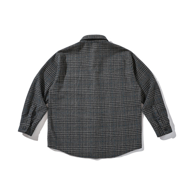 Unisex Boxy Overshirt made of wool blend with Glencheck, chest pocket and rounded hem Fashion Glam