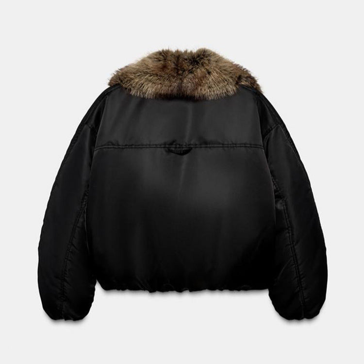 Women's short jacket with voluminous faux fur shawl collar Fashion Glam