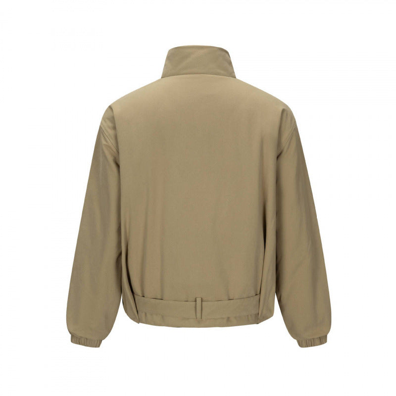 Men's short technical jacket with high stand-up collar, waist belt and elastic cuffs Fashion Glam