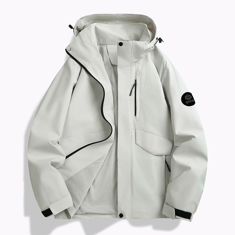 Men's Weatherproof Softshell Jacket with Mesh Lining, Adjustable Hood and Concealable Zip Placket Fashion Glam