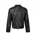 Men's leather jacket in biker style with stand-up collar and diagonal zipper pockets Fashion Glam