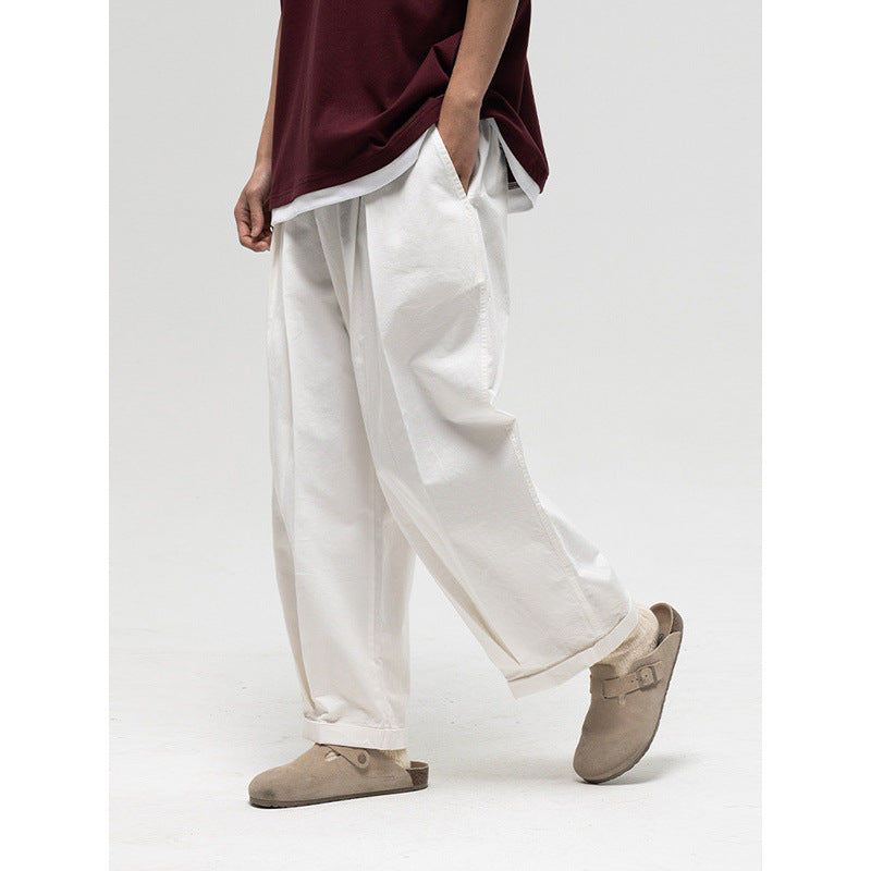 Women Wide High-Waist Pleated Pants with Elastic Drawstring and Cuffed Hem Fashion Glam