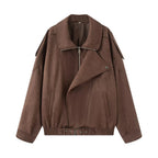 Women Oversize Bomber Jacket with Wide Lapel Collar, Waist Belt and Shoulder Epaulettes Fashion Glam