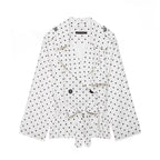 Women Polka Dot Cropped Trench Coat with Tie Belt Fashion Glam