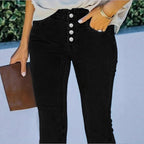 Ladies high-waisted flare jeans with decorative button placket and sculpting fit Fashion Glam