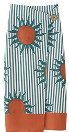 Women's Midi Skirt Wrap Skirt with Sun Print, Vertical Stripes and Button Closure Fashion Glam