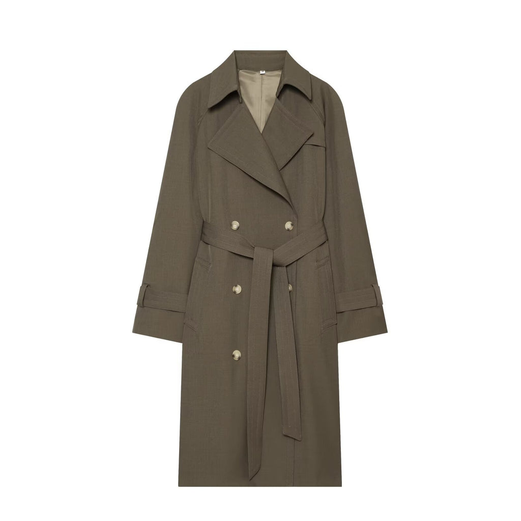 Women's Double-Breasted Trench Coat with Waist Belt and Raglan Sleeves Fashion Glam