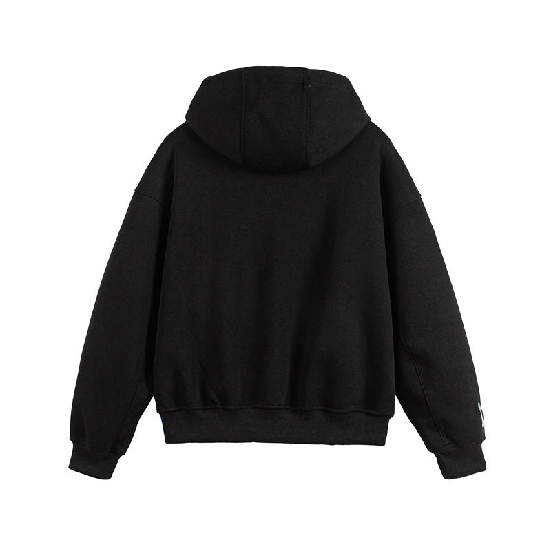 Unisex Oversize Hoodie Zip Jacket with Collegiate Patches Fashion Glam