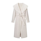 Women Elegant Coat with Oversized Shawl Collar and Tied Belt Fashion Glam