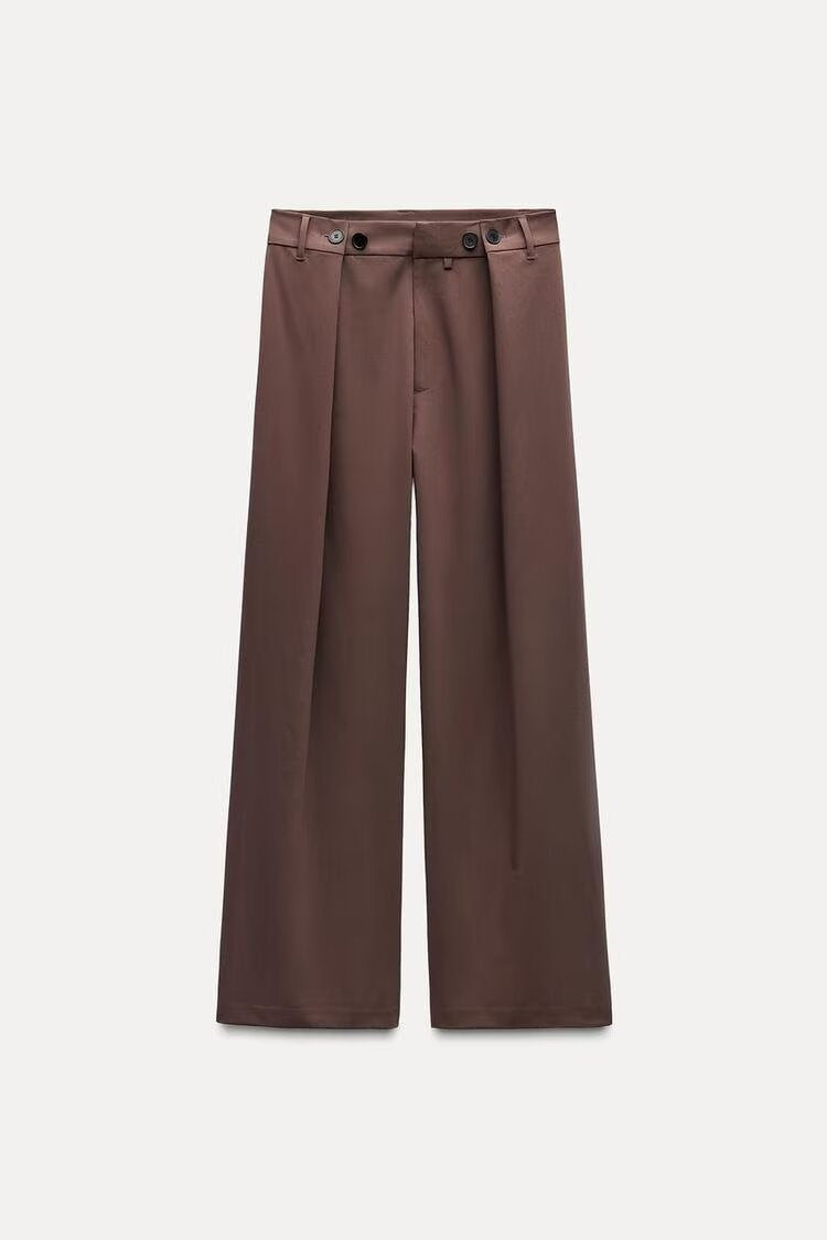 Women's High-Waisted Palazzo Pants with Front Tucks and Wide Leg Fashion Glam