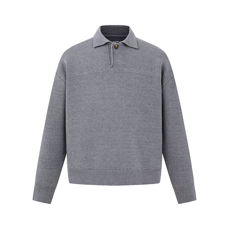 Men's Boxy Knit Sweater with Polo Collar and Half Button Placket Fashion Glam