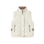 Women's Quilted Sleeveless Bodywarmer with Stand-Up Collar, Zipper, Snap Button Placket and Ribbed Hem Fashion Glam