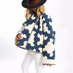 Women's Quilted Patchwork Jacket with Boxy Oversized Silhouette and Wide Kimono Sleeves Fashion Glam