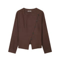 Women's Lightweight Asymmetrical Blouse Jacket with Diagonal Button Placket Fashion Glam