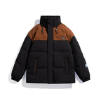 Men's Padded Oversize Quilted Jacket with High Stand-Up Collar and Contrasting Shoulder Panel Fashion Glam