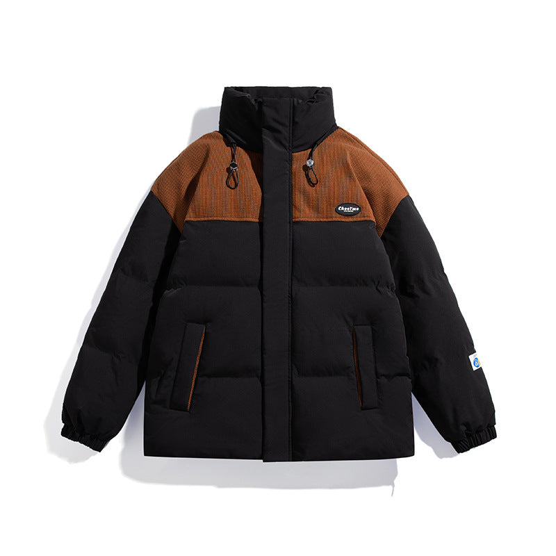 Men's Padded Oversize Quilted Jacket with High Stand-Up Collar and Contrasting Shoulder Panel Fashion Glam