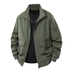 Men's Wind and Water Resistant Urban Bomber Jacket with Stand Collar and Multiple Pockets Fashion Glam