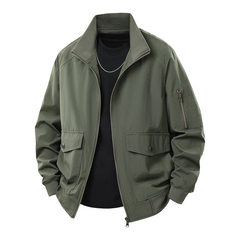 Men's Wind and Water Resistant Urban Bomber Jacket with Stand Collar and Multiple Pockets Fashion Glam